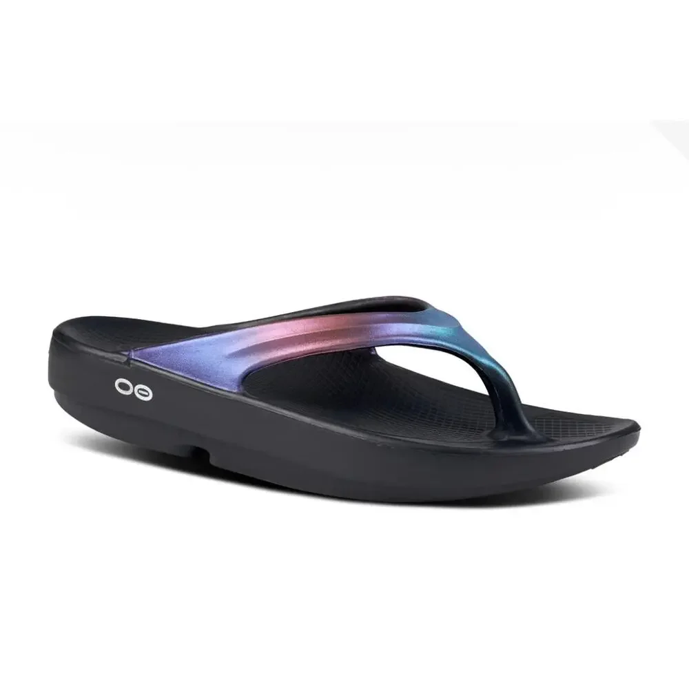 Oofos Oolala Luxe Recovery Sandal Women's 9 Midnight Spectre Rainbow Flip Flop
